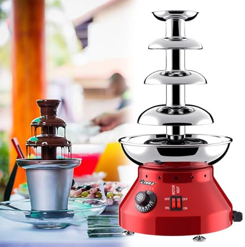 GESAIDES Fontaine à Fondue au Chocolat électrique en Acier Inoxydable pour Fête d'anniversaire, Mariage, Célébration, Chocolat,4tiers-Red