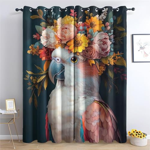 BSYYZQC Kranz Blackout Vorhang, Vorhänge Blickdicht Papagei Gardinen mit ösen, Gegen Kälte Super Weich Schallschutz Vorhang für Schlafzimmer 2er Set 220x140cm (HxB)