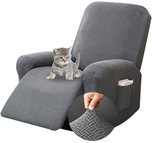 Chingcoo 4-Teilig Sesselbezug, All-Inclusive Sesselschoner für Relaxsessel, Sesselschoner für Fernsehsessel, Komplett Sesselbezug, Stretch Sessel Überzug mit Taschen (Dunkelgrau)