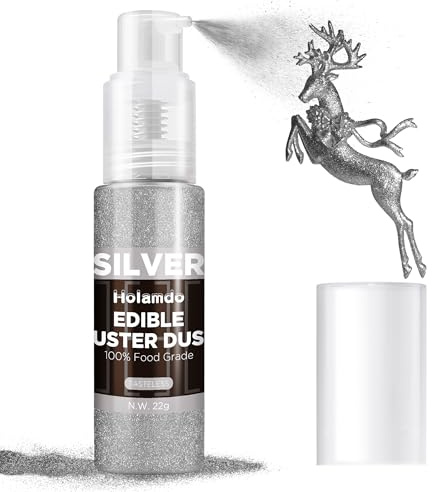 Glitter Commestibile Spray Argento, con Polvere Scintillante, 20g Coloranti Alimentari - Decorazioni Torte, Cocktail, Bevande, Caramelle, Glassa, Macarons, Dolci per Glitter Alimentare Comestibile