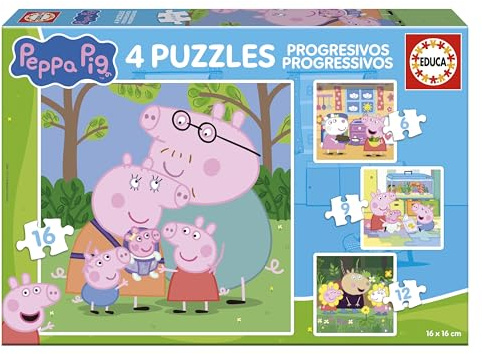 Educa - Peppa Pig | Set von 4 progressiven Puzzles für Kinder mit 6 bis 12 Teilen | Ungefähre Größe im zusammengesetzten Zustand: 16 x 16 cm | Empfohlen für Kinder ab 3 Jahren (20325)