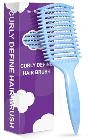 Curly Hair Brush & Curl Defining Brush – Easily Detangles Knots with Less Pulling – Styles Wet or Dry Hair, Tames Frizz for All Curl Types (Watercolor Blue)