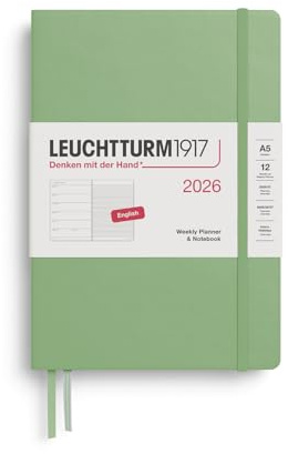 LEUCHTTURM1917 372656 Veckokalender och anteckningsbok medium (A5) 2026, salvia, engelska