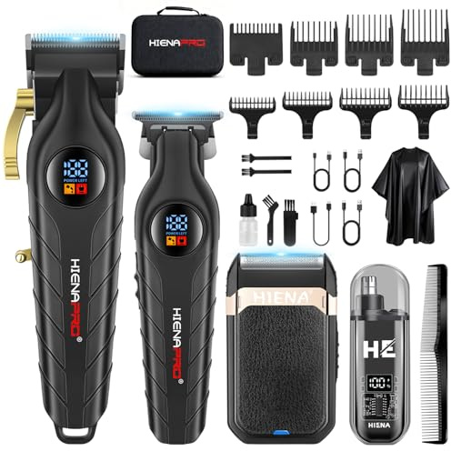 HIENA PRO Tagliacapelli Uomo Professionale, Macchinetta per Capelli Senza Fili, Regolabarba, Rasoio a Lamina, Tagliapeli Naso, Kit Completo per Rasatura e Taglio di Capelli Elettrico