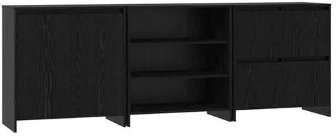 vidaXL Sideboard 3 pcs Schwarz Eichen-Optik 70 x 41 x 75 cm, Rustikaler Sideboard, Stauraum, rechteckige Regale, viel Platz, praktische Möbel für Dein Zuhause, Ordnungslösungen