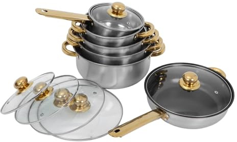 Cabilock Juego de Ollas y Sartenes de Acero Inoxidable Tapa y Asa, Set de Cocina Versátil y Elegante para Uso Diario en Hogar y Restaurante