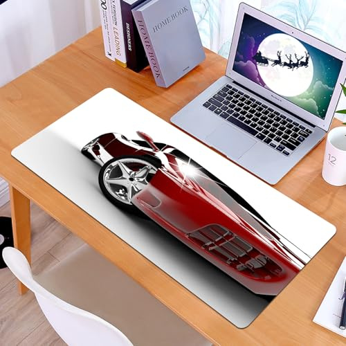 KDWJS Gaming Mauspad XXL 90x40cm Mousepad Groß Vernähte Kanten Anti-Rutsch für PC,EIN modernes und Elegantes rotes Auto beleuchtet,Laptop Verbessert Präzision und Geschwindigkeit