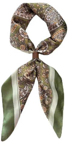 CYian Square Scarf for Men Silk Feel Neck Scarf Satin Bandana Neckerchief Lightweight Head Scarves Fashion Gifts for Men Formal Casual Business(Brown Green)