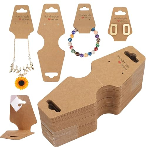 100PCS Jewellery Display Cards, Self-Adhesive Kraft Hanging Display Card