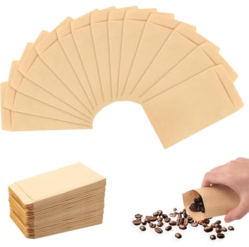 200 Stück Papiertüten Klein, 6 x 10 cm Samentütchen Minitüten Kleine Papiertüten zum Befüllen Adventskalender Flachbeutel Mini Kraftpapiertüten für Samen Münzen Weihnachten (Braun)