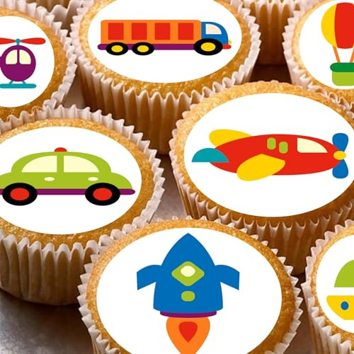 24 Transport pre-cut edible cupcake wafer toppers