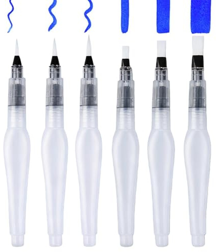 6 Pcs 155 Mm Refillable Watercolour Brush Pens With Reservoirs | Fine, Medium And Large Tips For Painting, Sketching And Blending
