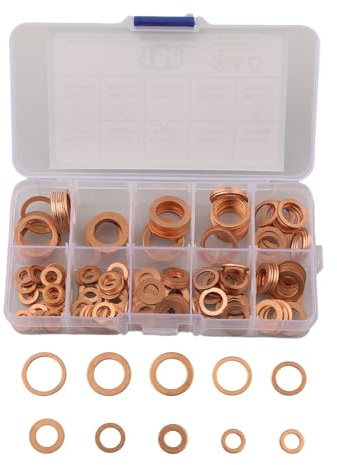 Tidevib Assortiment de rondelles métriques en cuivre de 188 pièces, 9 tailles, plates pour joints d'étanchéité pour automobile, plomberie et applications électriques