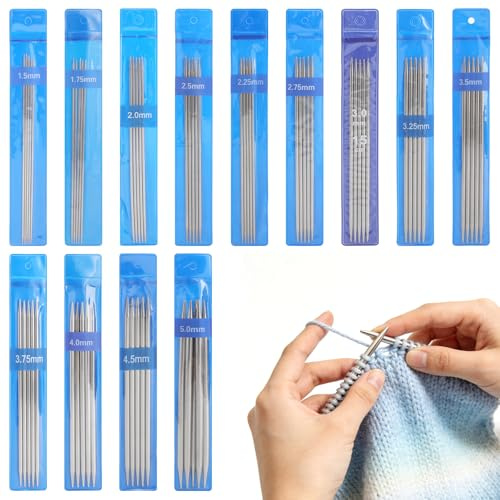 Sticknålar set 65 stycken rostfritt stål dubbla spetsar 13 storlekar 1,5–5,0 mm nålspel för strumpor lätta och släta för fint gör-det-själv-hantverk med förvaring och rengöringsborste
