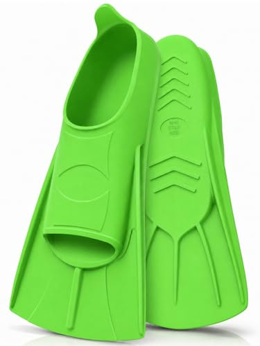 Pinne corte in silicone, unisex, per nuoto, acque libere, snorkeling, per adulti e bambini principianti (verde chiaro, S (33-35))