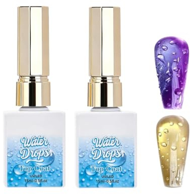 Vettsy 3D Nail Gel, 3D Water Drop Gél Top Coat Set (2 × 15ml) – No Wipe, Raindrop Bubble Effect, Gel 3D Nail Art pour Ongle, Sculpting Gél Polish pour Nail Charms Design dans, Transparent Brillant