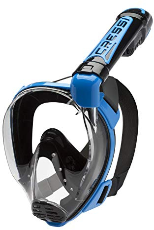 CRESSI Duke Dry Full Face Mask Black/Blue S/M - Maschera Integrale Grande Unisex Grande Visione Snorkeling no Fog con Tubo Dry , Nero/BluM/L