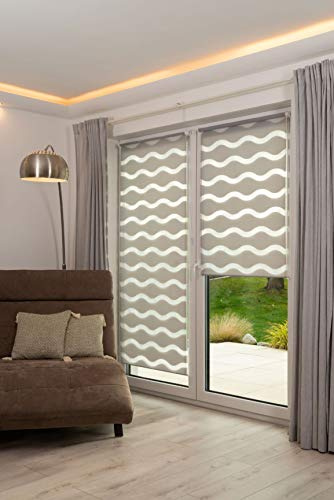 K-Home Tenda a Rullo Doppia Klemmfix Onda, Senza Fori, Grigio, 55 cm x 200 cm (Larghezza x Lunghezza)