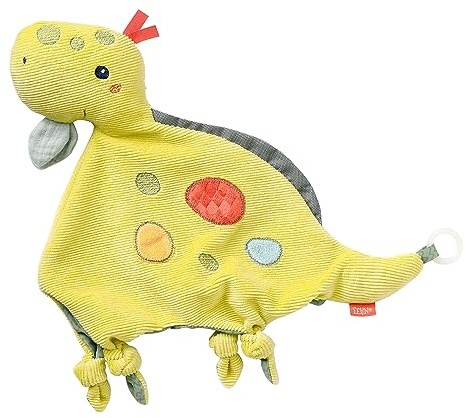 Fehn 051049 Schmusetuch-Handpuppe Dino – Spielkamerad, Handpuppe & Schnuffeltuch mit Rassel & Quietsche zum Knuddeln, Greifen & Liebhaben – für Babys & Kleinkinder ab 0+ Monaten