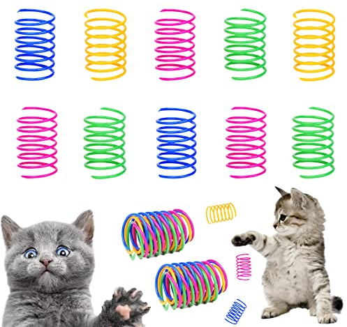 ISMARTEN Katzenfederspielzeug (100 Stück), interaktives Katzenspielzeug für Indoor-Katzen, Leichter zuverlässiger Kunststoff, Kunststoff-Katzenspule für Kätzchen zum Swaten, Beißen, Jagen