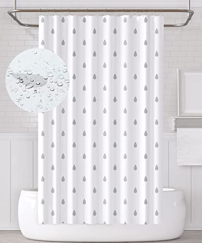 YOUNG DA Fabric Shower Curtain Grey & White Water Droplets Design for Bathroom, Shower Curtains Mould Proof Resistant 72x72 inch, Washable Fabric, Includes 12 Hooks