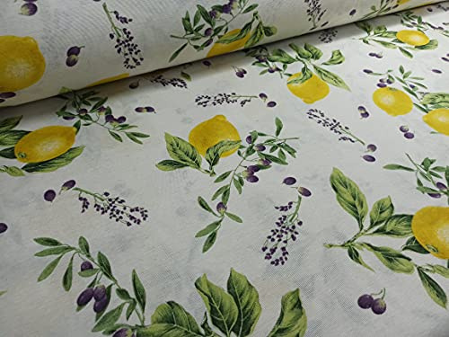 RIVERO TEJIDOS. Loneta blanca estampado limones. Metraje 2,45m x 2,80m. Ideal para la confección de cortinas, manteles.