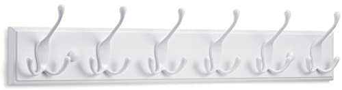 LARHN Garderobenhaken Weiß - Garderobenleiste Weiß mit 6 Haken - 59 cm - Kleiderhaken Wand - Wandgarderobe für Flure, Garderoben, Schlafzimmer und Badezimmer