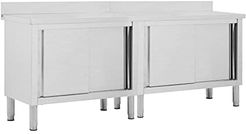 KOIECETA Arbeitsschrank mit Schiebetüren Arbeitstisch Arbeitsplatte Edelstahlschrank Gastro Schrank Schiebetürenschrank 200x50x(95-97) cm Edelstahl