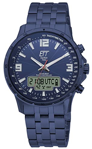 ETT Eco Tech Time Funk Solar Weltzeit Herren Uhr Chronograph mit Edelstahl massiv Armband EGS-11566-31M
