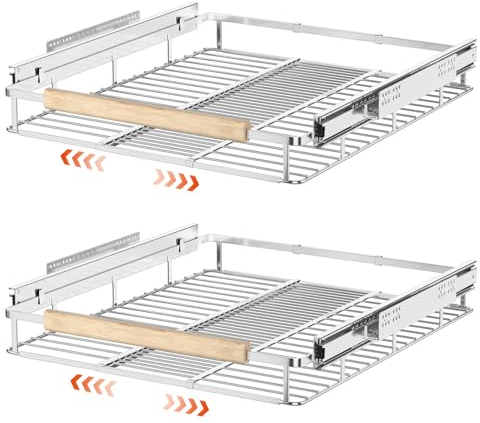 SANNO Ausziehbarer Küchenschrank-Organizer und Aufbewahrung, Schrank-Schieberegal unter dem Waschbecken, erweiterbare Regale mit Schiebefunktion für Schrank, Speisekammer, Töpfe, Pfannen (2 Stück)