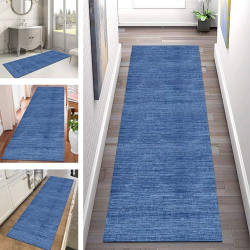 Teppich Läufer Flur Küche rutschfest waschbar Teppichläufer Lang 70X300CM Blau Kücheteppich Küchenläufer Meterware Korridor Tepiche Esszimmer Schlafzimmer Wohnzimmer Schmutzfangmatte Breit 40-120cm