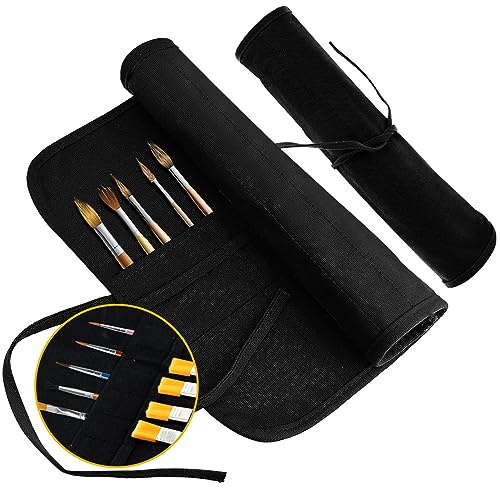 SkyTowards Estuche para Pinceles de Pintura 22 Ranuras Funda para Pinceles Artísticos Bolsa Enrollable para Guardar Cepillos y Lápices (Negro)