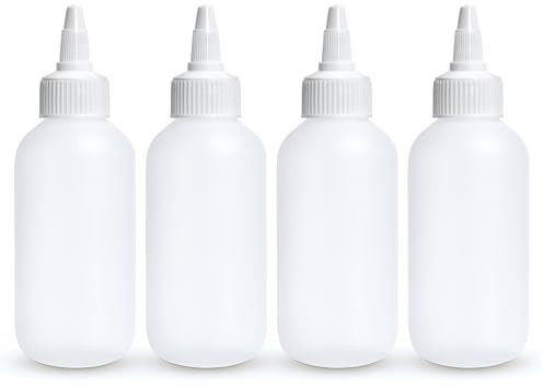 BRIGHTFROM Squeeze Bottles - 4 OZ Empty Plastic Containers for Dressing, Sauces & Condiments | Ketchup, Mustard, Syrup, Oil, Arts and Crafts | Leak Proof, BPA Free, Refillable | Twist Top - Pack of 4