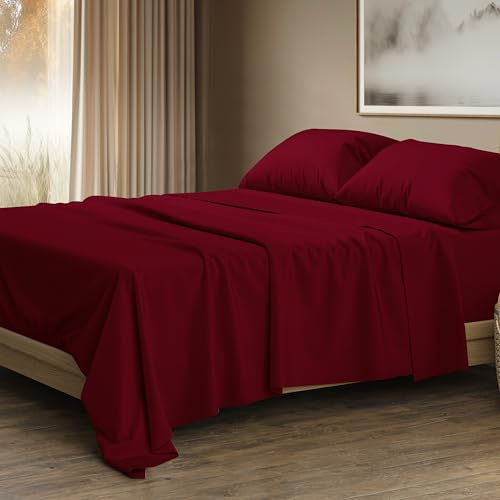 THREAD SPREAD 100% Egyptian Cotton King Size Sheets Set - Luxury 1500 Series Egyptian Cotton Sheets King Size (4 PC, Burgundy), Silky Soft, Sateen Weave, Cooling & Breathable, 17 Deep Pocket Bed Set