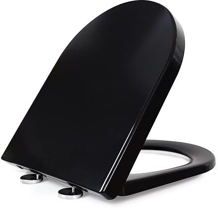 WC-Sitz in D-Form, mit verstellbaren Scharnieren und Schnellverschluss, langlebiges PP-Material, leicht zu reinigen, Schwarz
