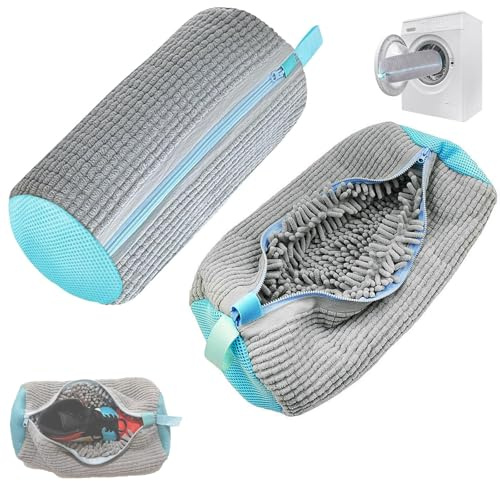 Skotvättpåse, 2 stycken skopåsar tvättmaskin, tvättnät skor, återanvändbar tvättpåse, nätskor tvättpåse, med dragkedja skor tvättpåse, för sneakers, tennisskor, grå