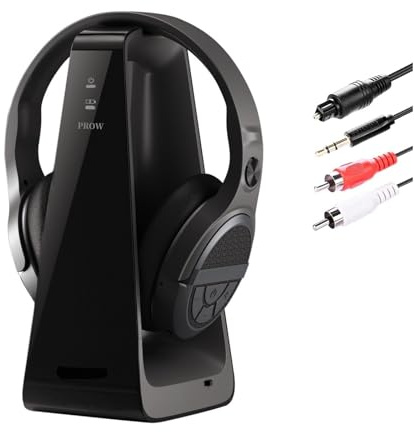 Casque TV Sans Fil pour Seniors avec Gros Boutons, 15H Autonomie & 0 Délai, Station de Charge par Émetteur 2.4GHz, Bluetooth Over-Ear, Pour la Majorité de TV, Compatible Optique(TOSLINK)/RCA/3.5mm