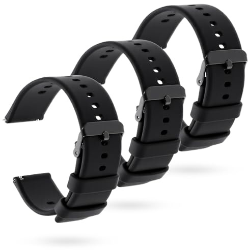 ElevateTech 3 st 22 mm klockarmband silikon snabbfrigörande ersättningsarmband vattentätt mjukt gummi klockrem sport för män kvinnor fitness övningar gåva (svart)
