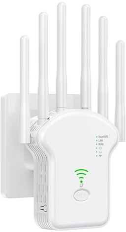 Amplificador de Señal WiFi, Repetidor WiFi 300 Mbps con 6 Antenas - Repetidor WiFi Largo Alcance para Casa - Extensor WiFi Compatible con Todos los Routers - WPS, Puerto LAN