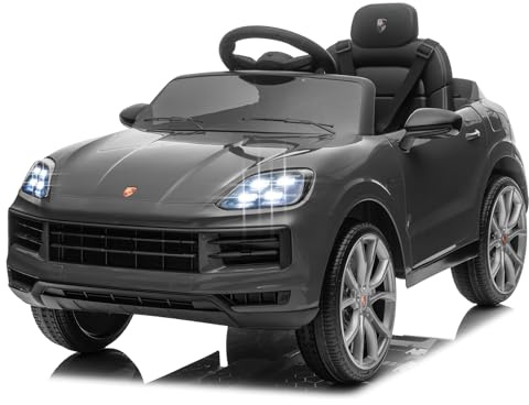 LALAHO Voiture Véhicule électrique Enfant 12V avec Télécommande 2.4G Parentale Fournie-Effets Sonores, Lumineux - Porsche Cayenne Coupe (Gris)
