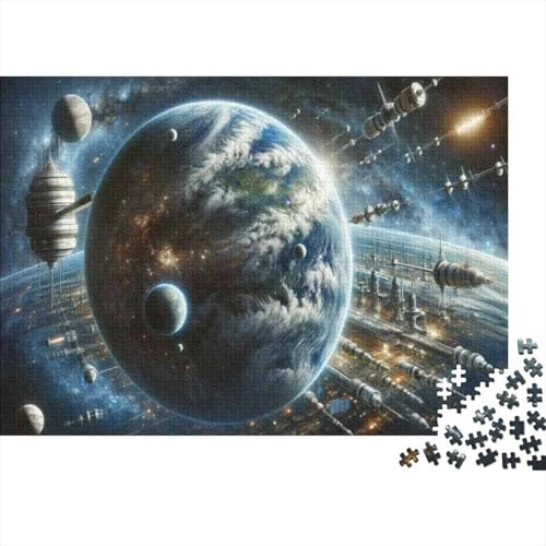 Jigsaw Puzzle for Adults, Space Station Orbiting Earth, 1000 Pieces, 70x50cm/1000pcs; White Cardboard for Cleaner Sorting; Relaxed Solo Time at Home