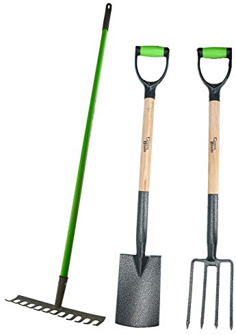 AB Tools Garden Border Fork Spade Rake Soil Gardeners Carbon Steel PVC Handles Strong