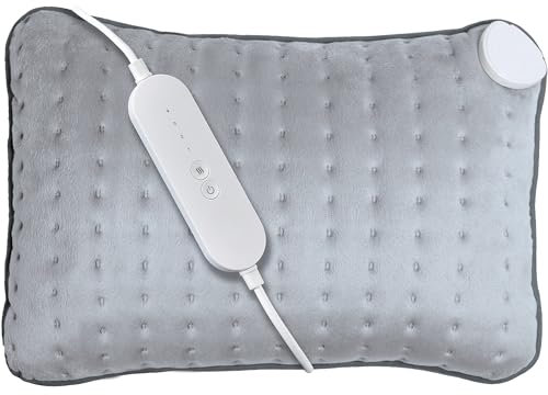 Homefront Heated Cushion Pillow Heat Pad - 50W- Back Knee Neck Stomach Pain & Arthritis - Electric LED 4 Setting Control & Auto Safety Off After 90 Minutes (Grey, 40 x 30 x 14cm)