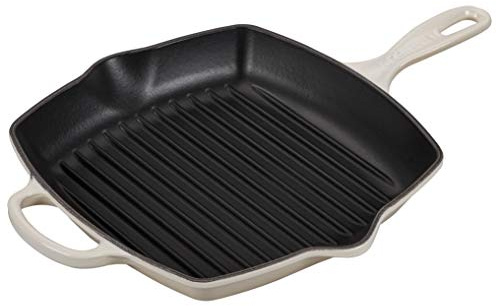 LE CREUSET Signature Enamelled Cast Iron Grillit Frying Pan with Helper Handle and Two Pouring Lips, for All Hob Types and Ovens, 26 cm, Meringue, 20183267160422