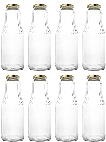 Flaschenbauer - 8 x Bavaria Glasflasche 1 Liter mit Twist-Off Deckel Gold TO53 – Glasflaschen 1l ideal für Saftflaschen 1l, Smoothie Flaschen, Milchflaschen 1l, Einmachgläser 1l