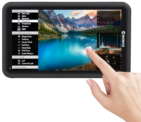 Moman Field Monitor, M5 Camera Monitor Touch Screen 5.5 Inch 1000Nits External Field Monitor Display Screen 1920 x 1080 Full HD with 3D-Luts v, 4K HDMI Input/Output for DSLR Camera Camcorder