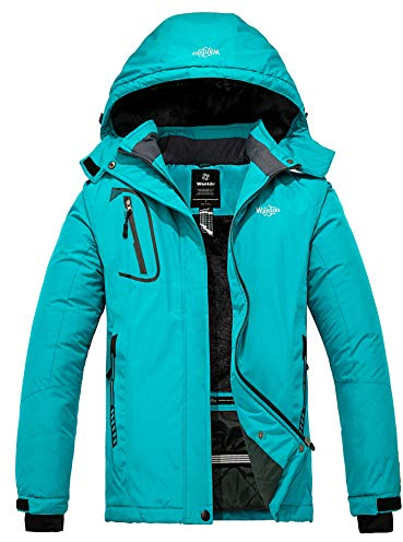 Wantdo Women's Warm Ski Jacket with Fleece Waterproof Snowboarding Jacket Hooded Mountain Coat Windproof Raincoat Blending Teal New S