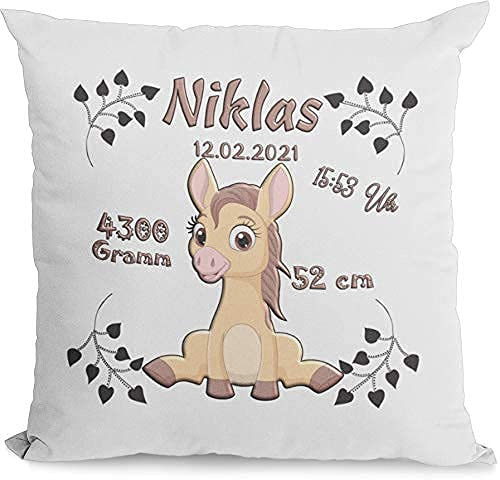 Kissen mit namen Namenskissen Geburt Geschenk personalisiert Pferd taufegeschenk