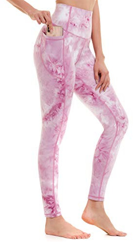 AMYTIS Sport Leggings Damen High Waist Yogahose mit Taschen Lang Sporthose Blickdicht Leggins Fitness Bunt Sportleggins,S Violett