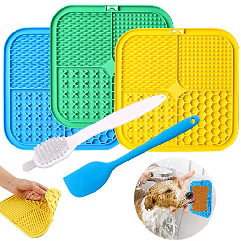 Kwispel Hunde-Leckmatte, 3 Stück, große Leckmatte für Hunde mit Saugnapf für Angstzustände, Erdnussbutter, Hundeleckenmatte, langsames Futterspender, Leckpad für Hunde, Fellpflege, Baden und Training